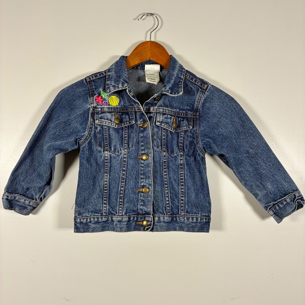 Vtg Disney Denim Jacket Girls XS Ariel The Little Mermaid Embroidered Trucker
